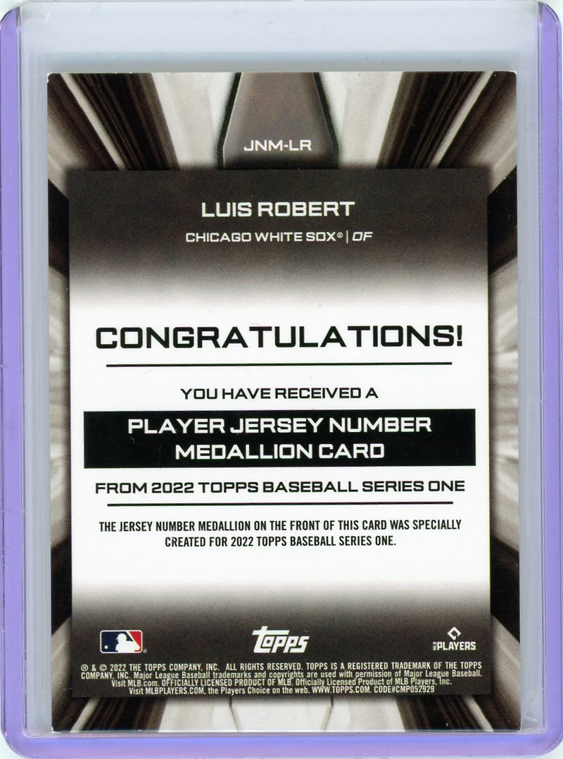 2022 Topps #JNM-LR Luis Robert Jersey Number Medallion Relics-2