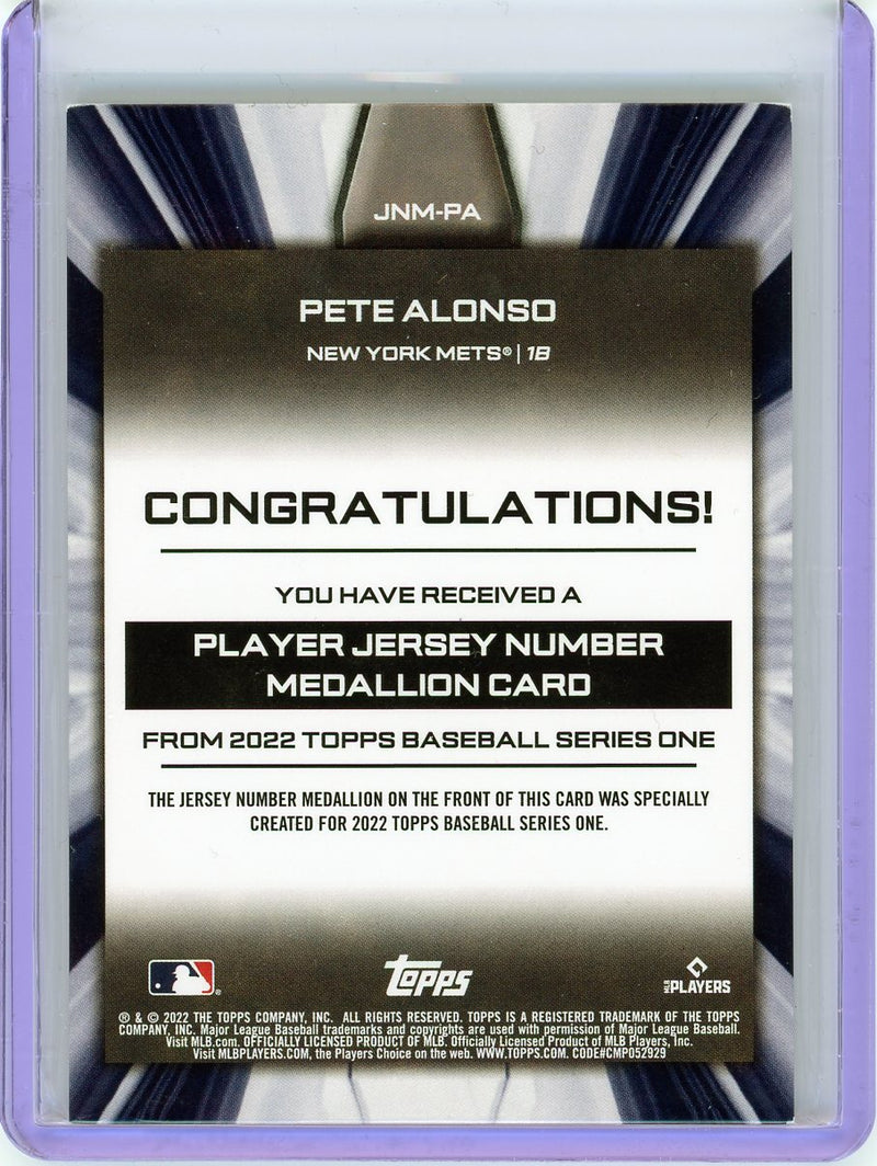 2022 Topps #JNM-PA Pete Alonso Jersey Number Medallion Relics-8