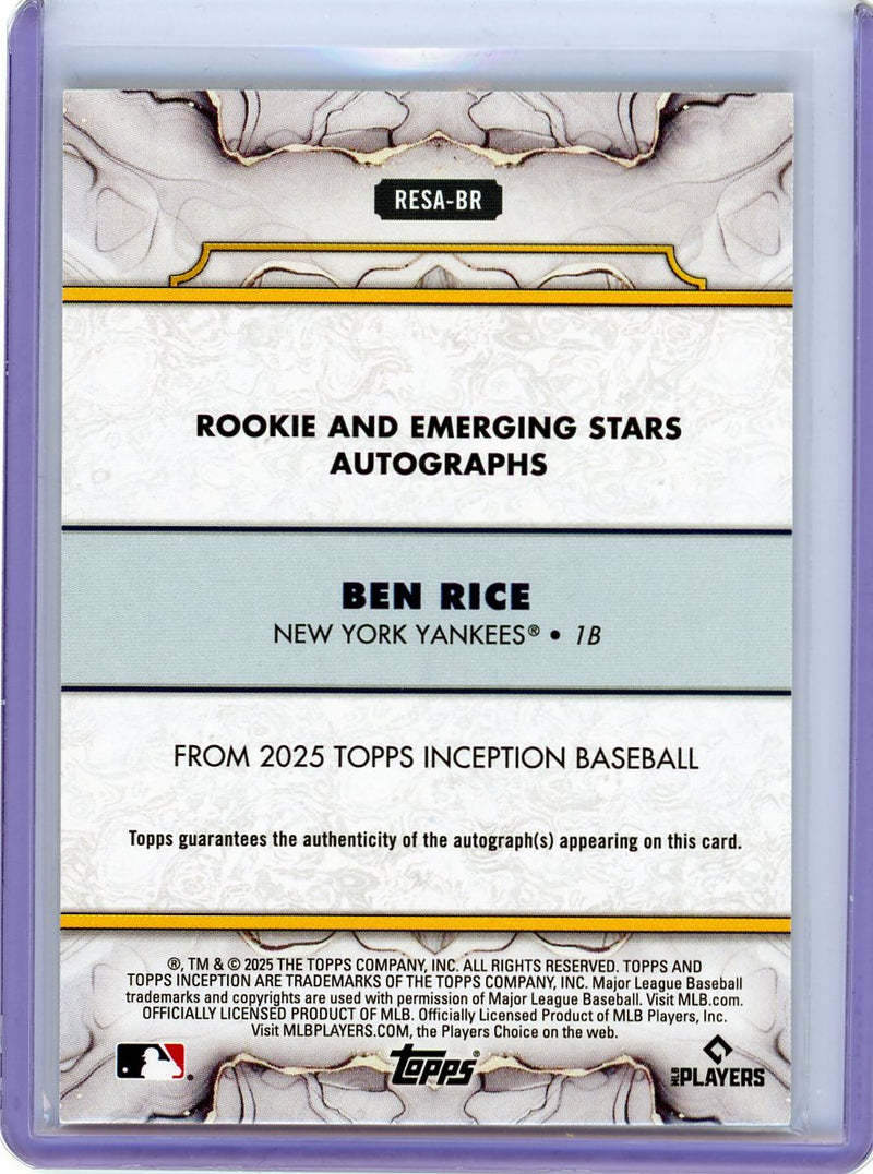 2025 Topps Inception #RESA-BR Ben Rice Autographed #/149-2