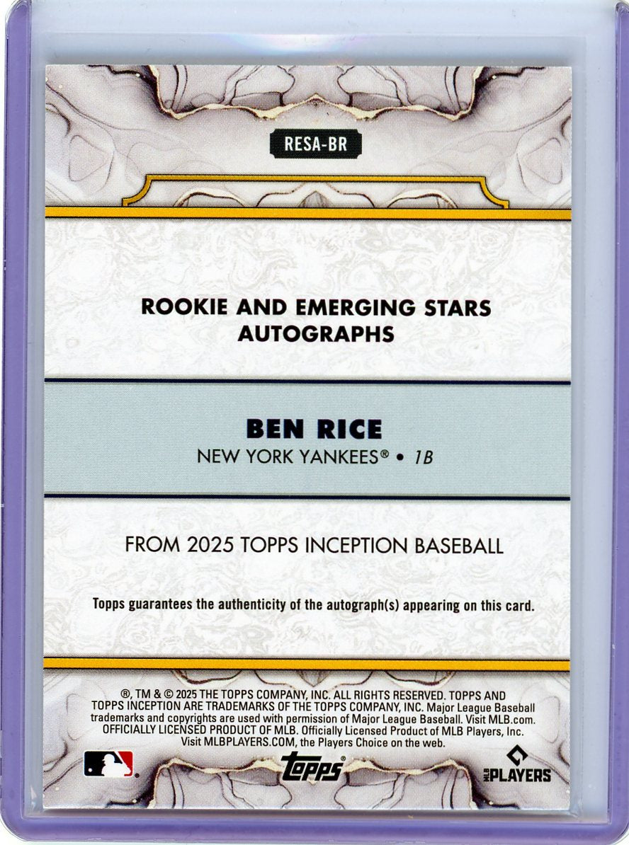 2025 Topps Inception #RESA-BR Ben Rice Autographed #/149-4