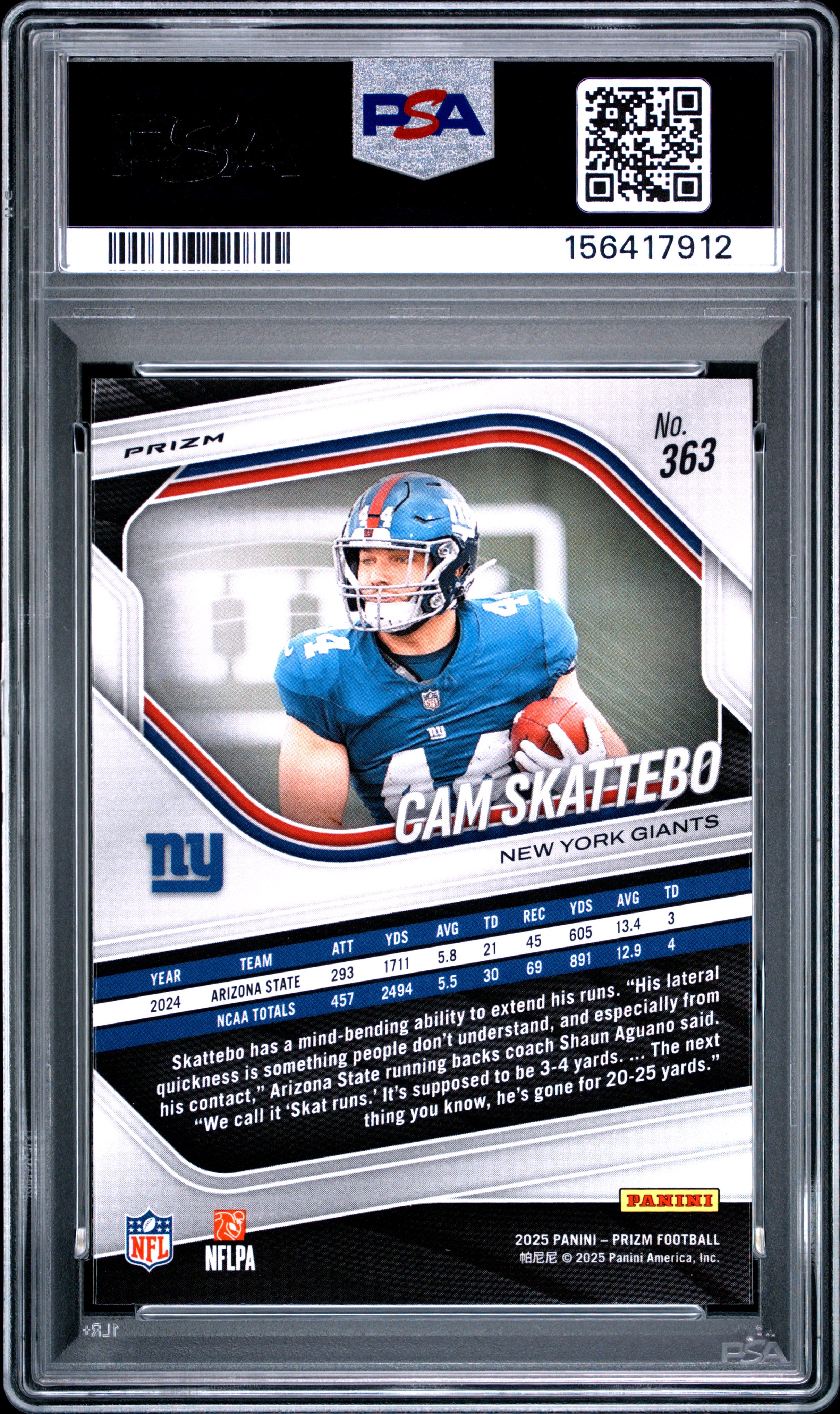 2025 Panini Prizm #363 Cam Skattebo Silver Prizm PSA 8-2