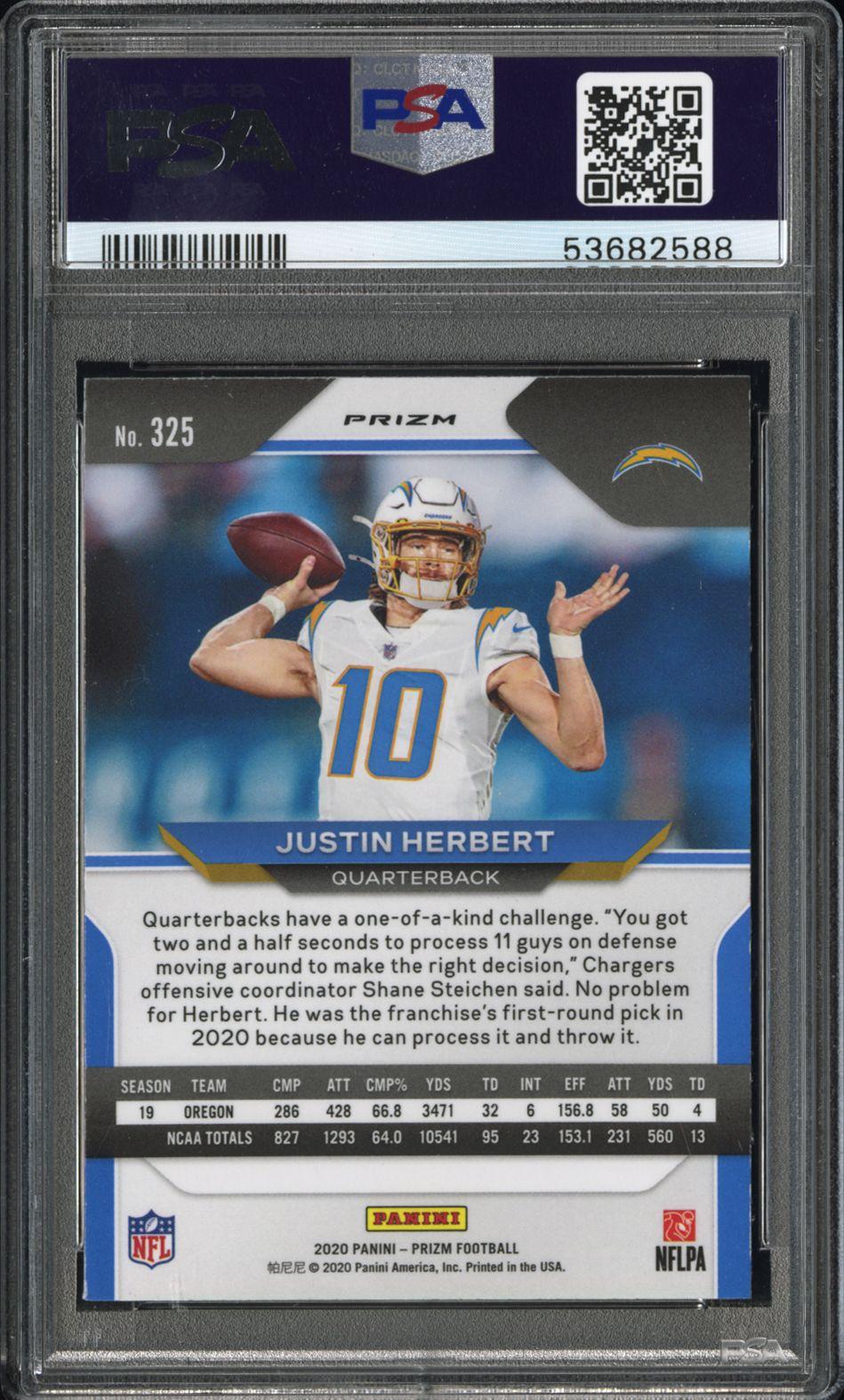 2020 Panini Prizm #325 Justin Herbert Red/White/Blue Prizm PSA 8-2