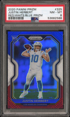 2020 Panini Prizm #325 Justin Herbert Red/White/Blue Prizm PSA 8-1