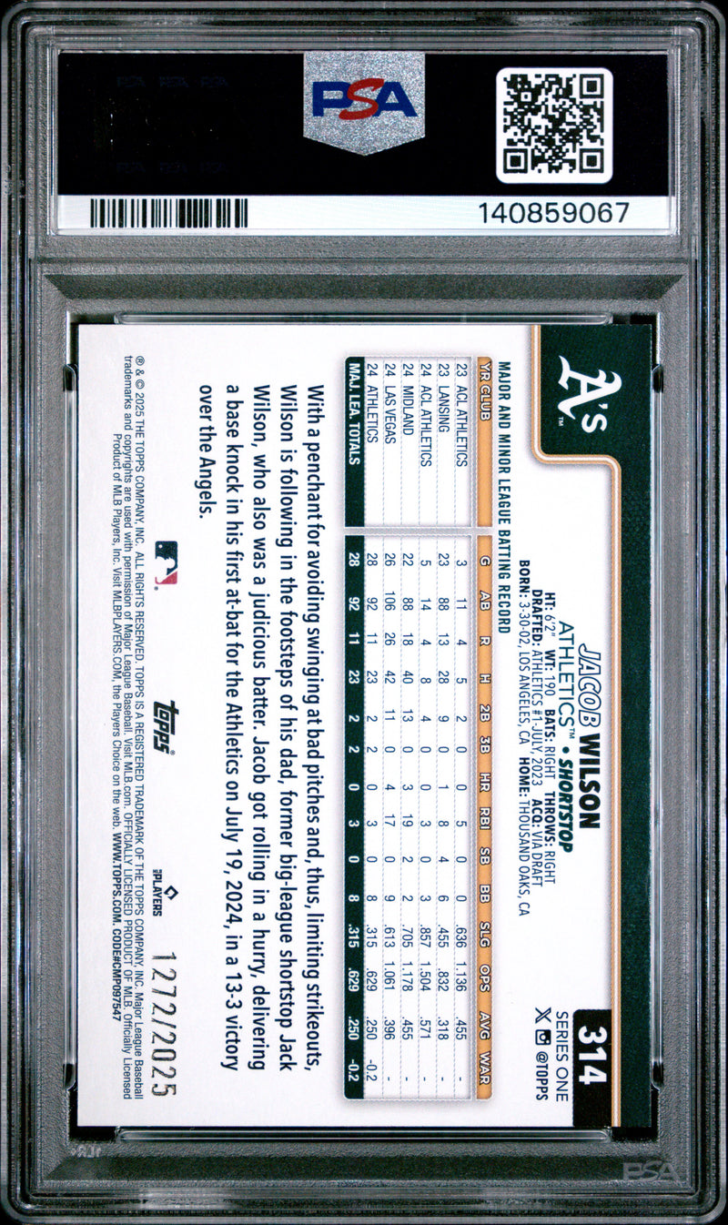 2025 Topps #314 Jacob Wilson Gold PSA 9 #/2025-2