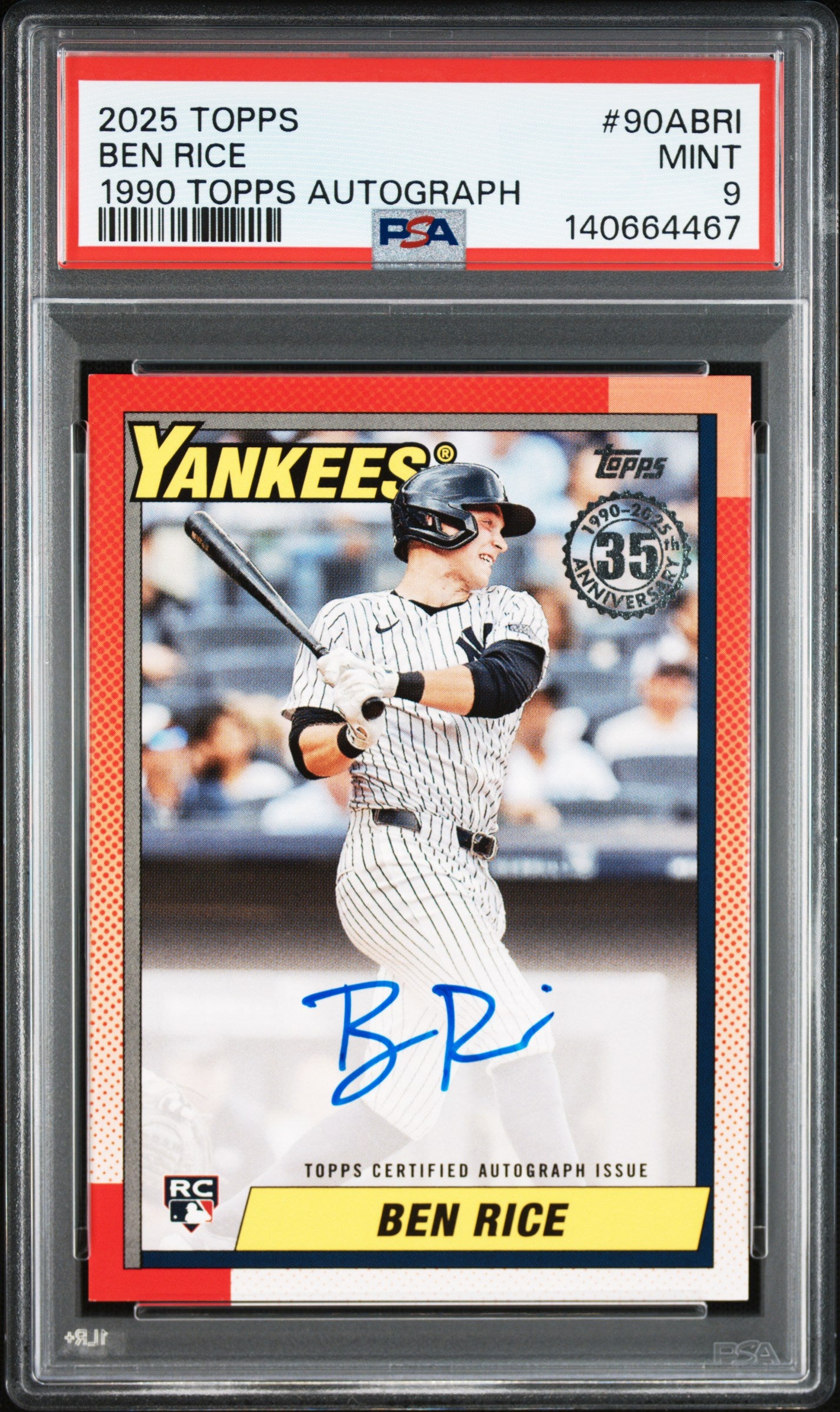 2025 Topps 1990 Topps Baseball Autographs #90ABRI Ben Rice PSA 9-1