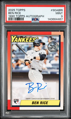 2025 Topps 1990 Topps Baseball Autographs #90ABRI Ben Rice PSA 9-3