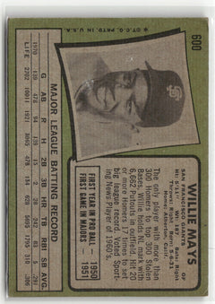 1971 Topps #600 Willie Mays (VG, Check Scans)-2