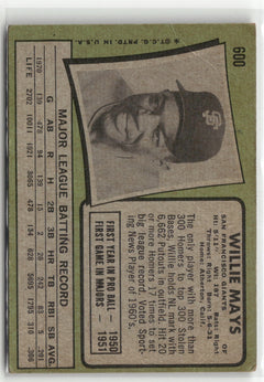 1971 Topps #600 Willie Mays (VG, Check Scans)-2