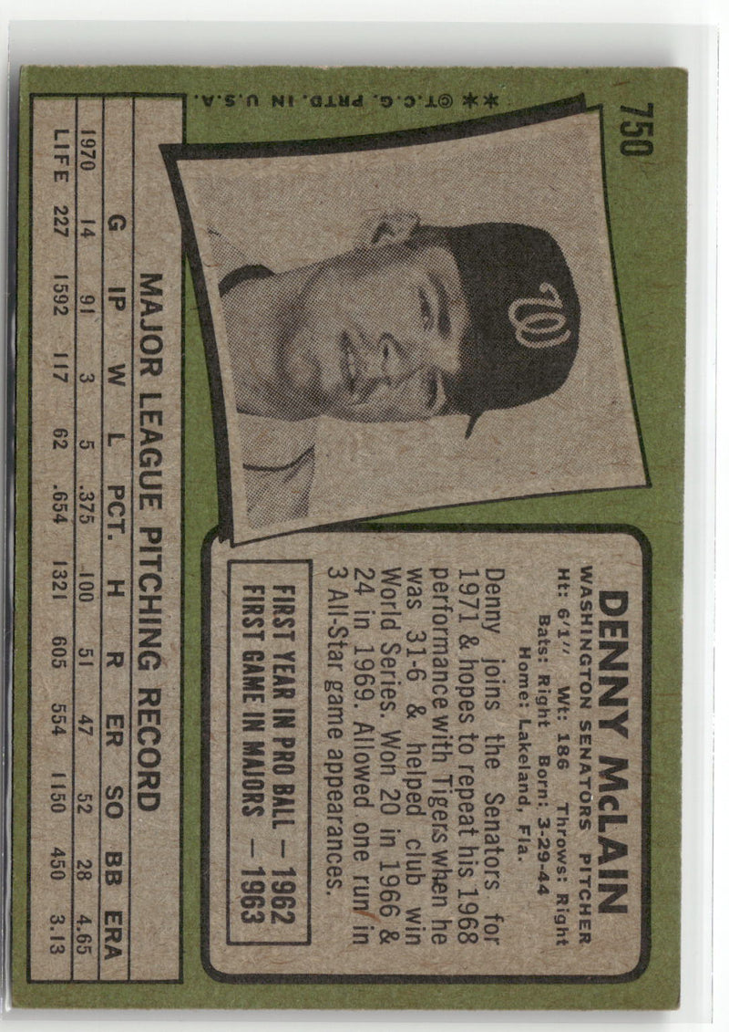 1971 Topps #750 Denny McLain (EX, Check Scans)-2