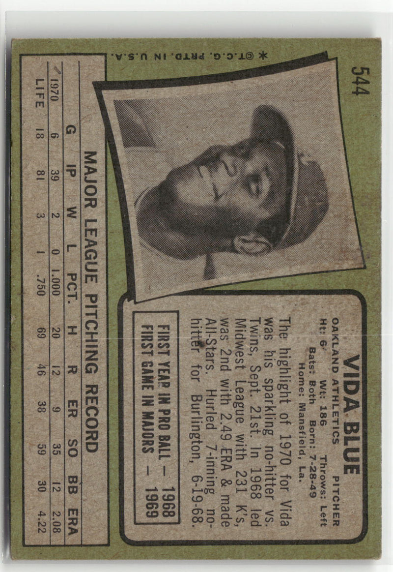 1971 Topps #544 Vida Blue (VG, Check Scans)-2
