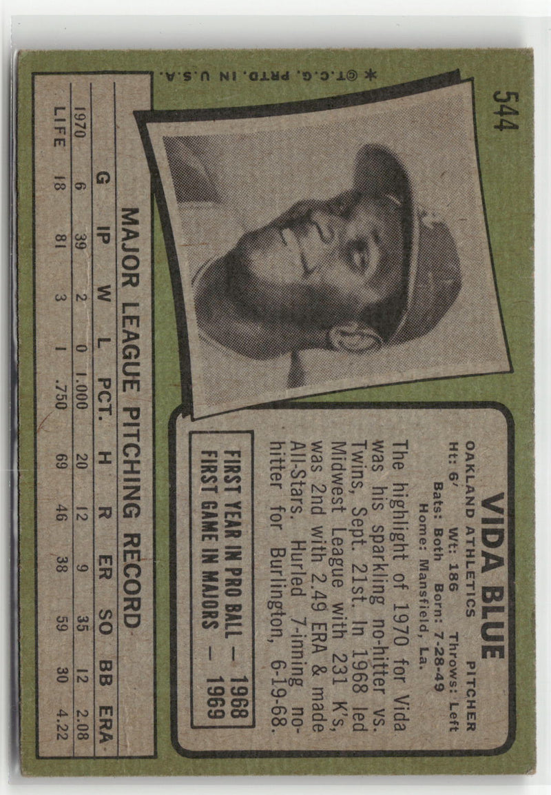 1971 Topps #544 Vida Blue (EX, Check Scans)-2