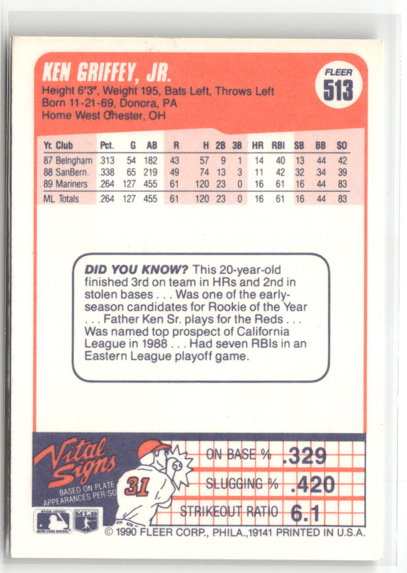 1990 Fleer #513b Ken Griffey, Jr.-2