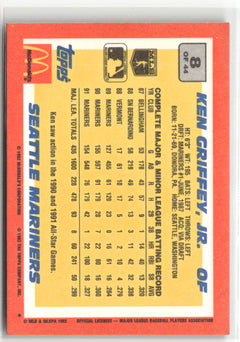 1992 Topps McDonald's Baseball's Best #8 Ken Griffey Jr. (EX, Check Scans)-2