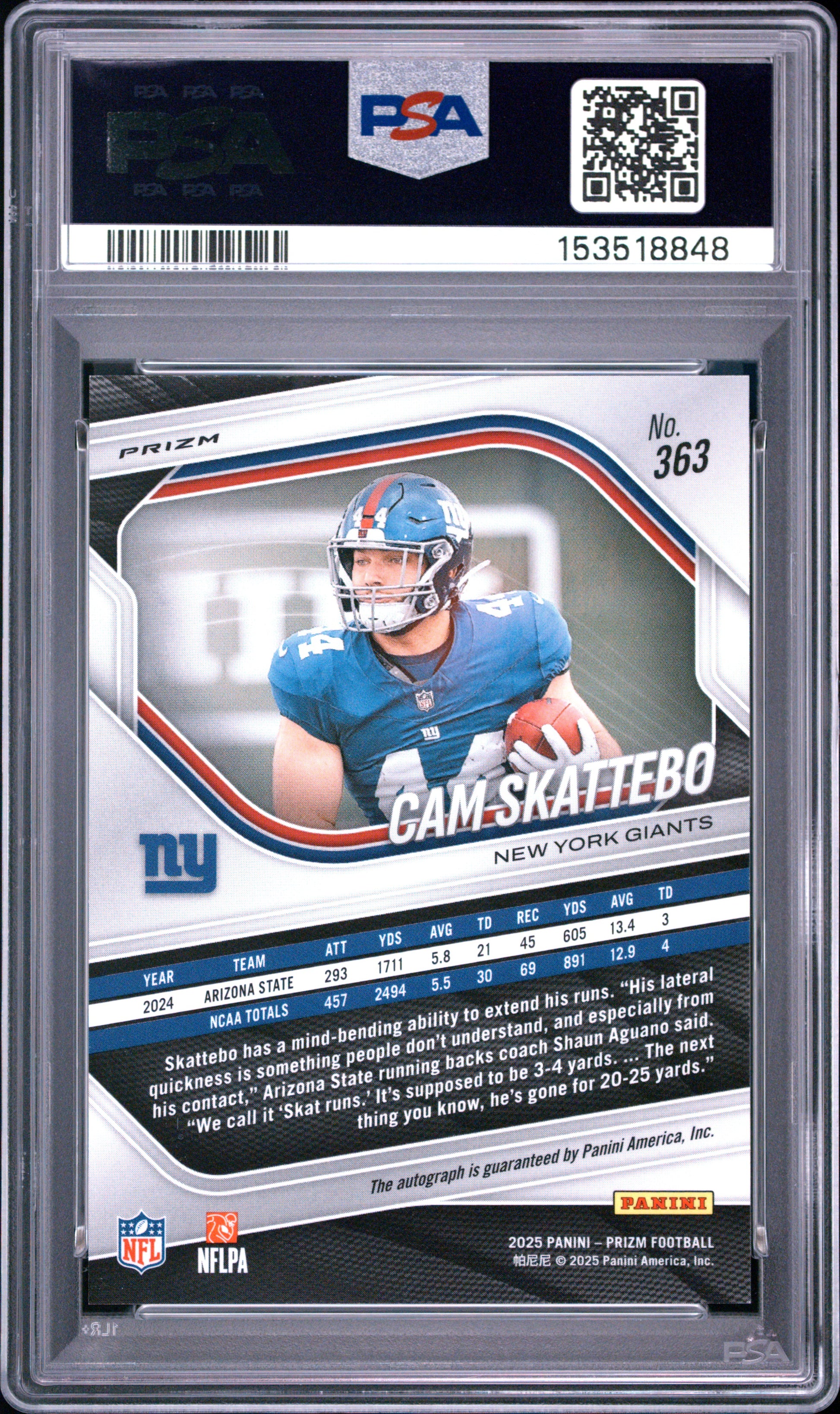 2025 Panini Prizm #363 Cam Skattebo Prizm Autographs Silver PSA 10-2