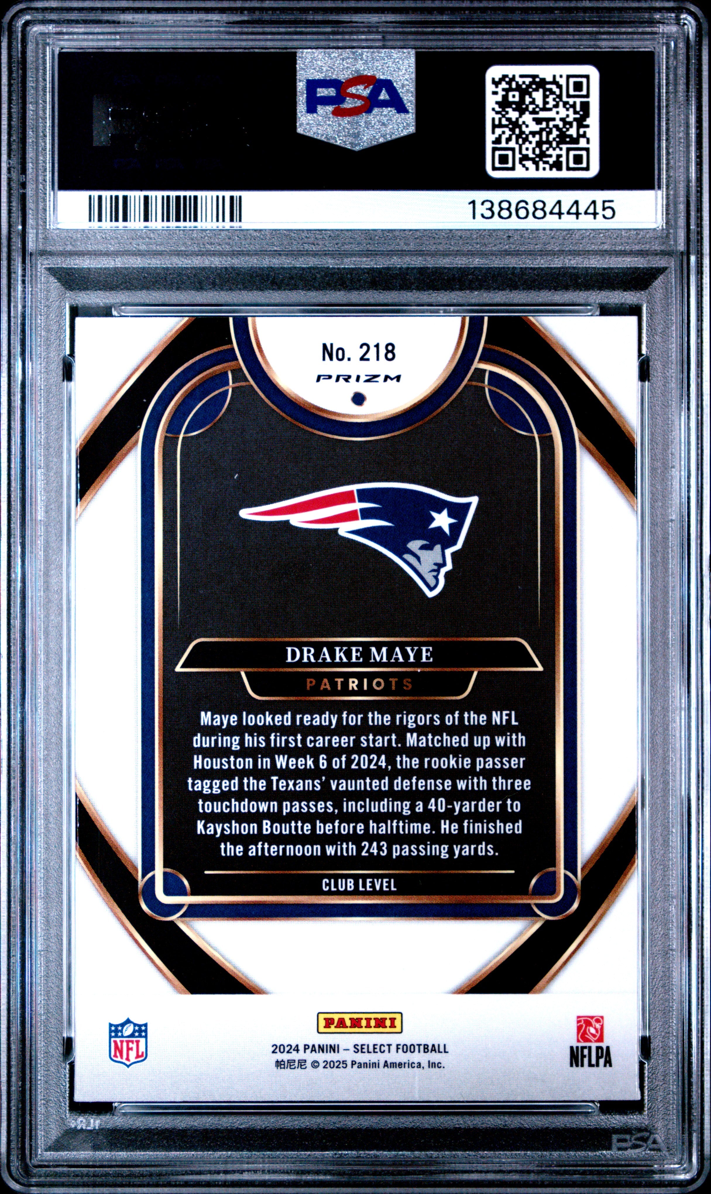 2024 Panini Select #218 Drake Maye Red & Blue Prizm Shock PSA 10-2