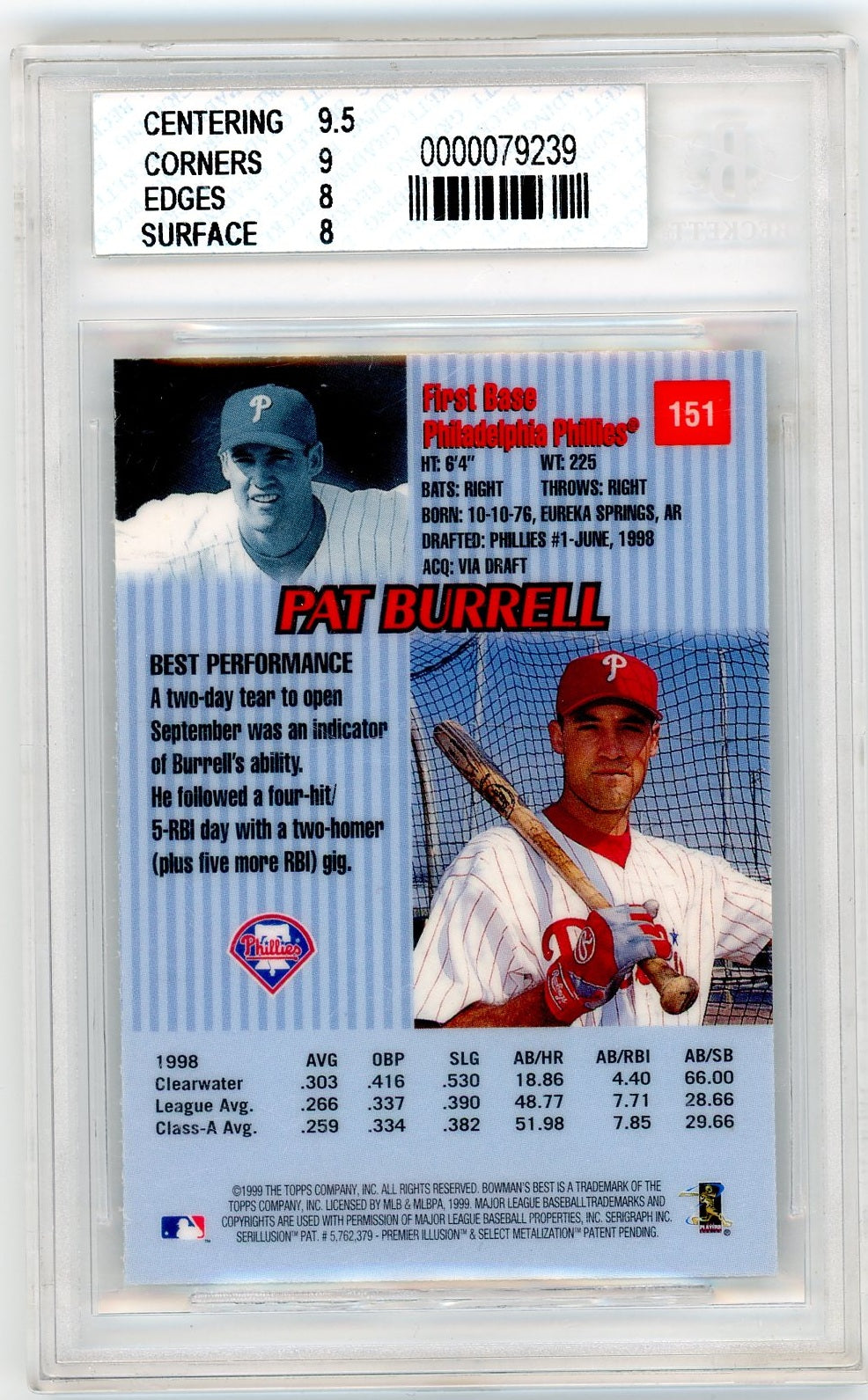1999 Bowman's Best #151 Pat Burrell BGS 8-2
