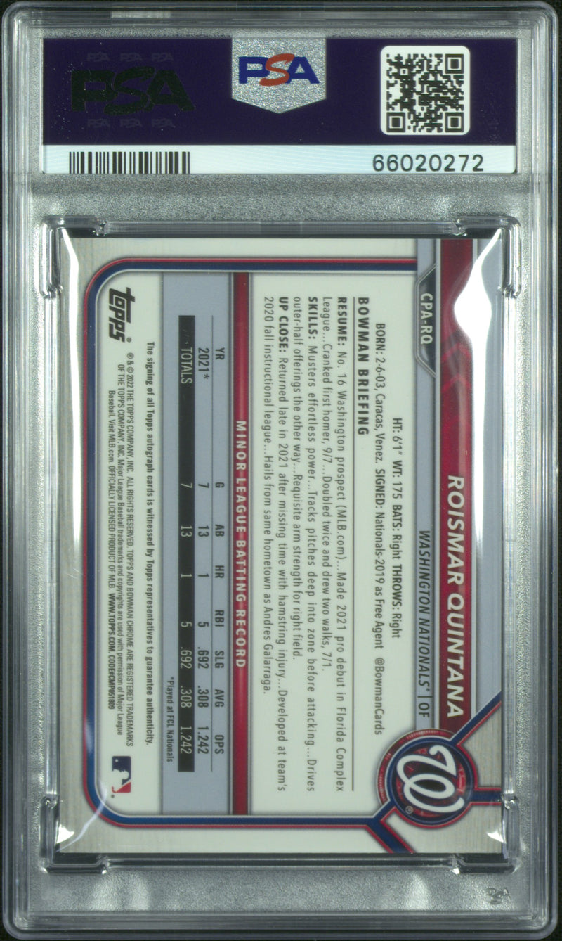 2022 Bowman #CPA-RQ Roismar Quintana Chrome Auto Gold Refractors PSA 9 #/50-2