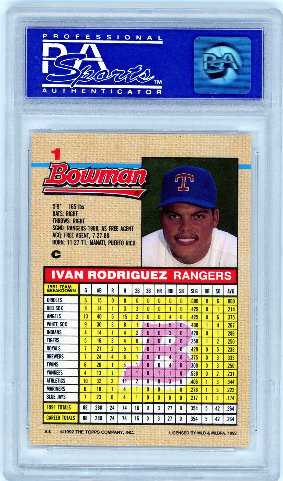 1992 Bowman #1 Ivan Rodriguez PSA 9-2