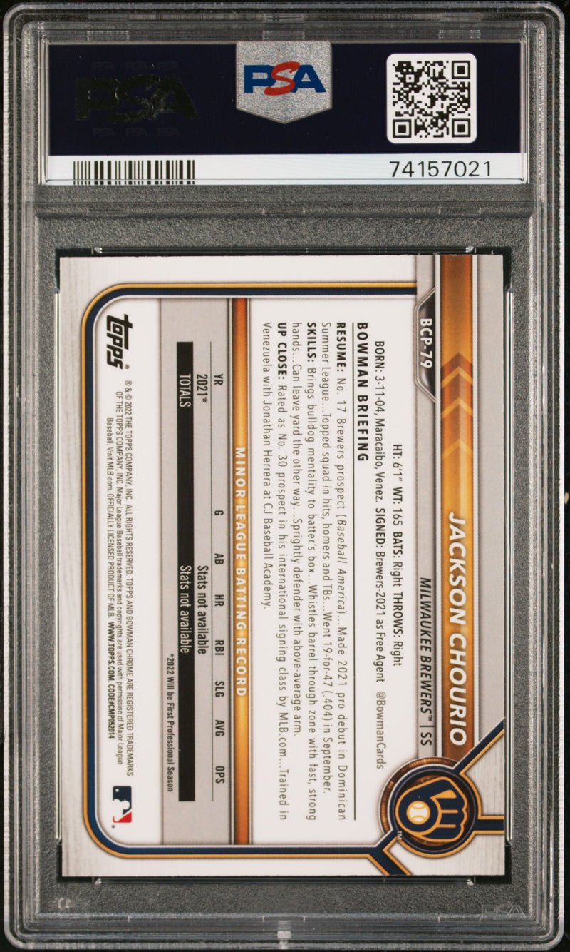 2022 Bowman #BCP-79 Jackson Chourio Chrome Prospects Mojo Refractors PSA 9-2