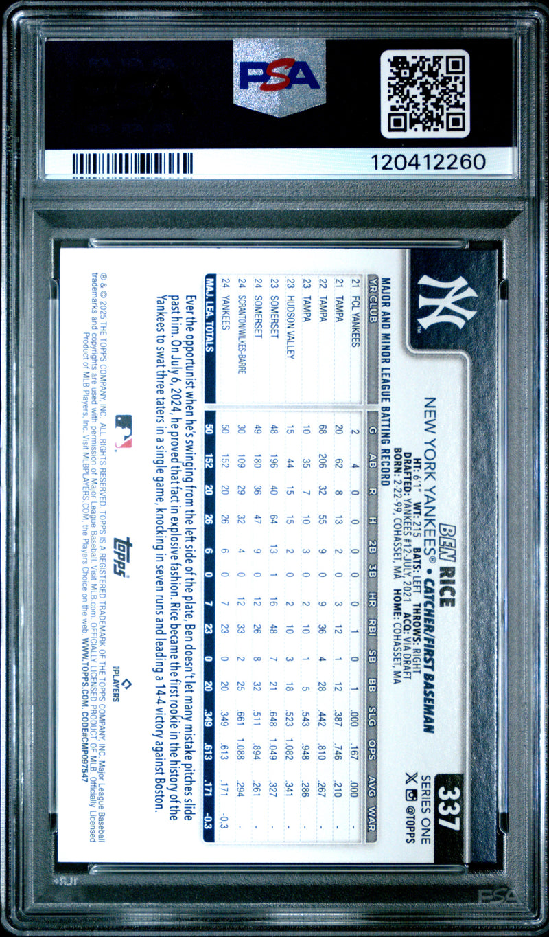2025 Topps #337 Ben Rice PSA 9-2