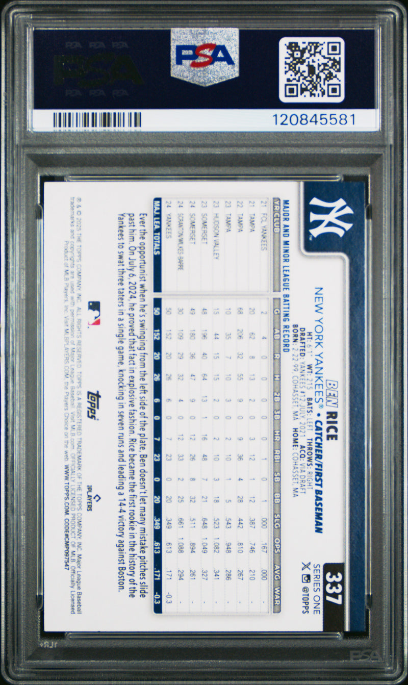 2025 Topps #337 Ben Rice Spring Training PSA 9-2