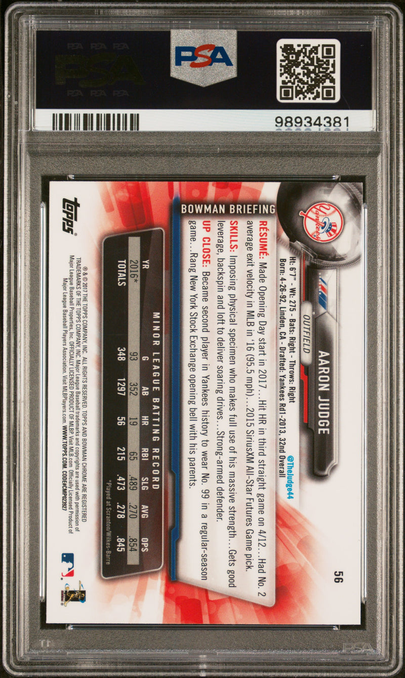 2017 Bowman Chrome #56 Aaron Judge PSA 9-2