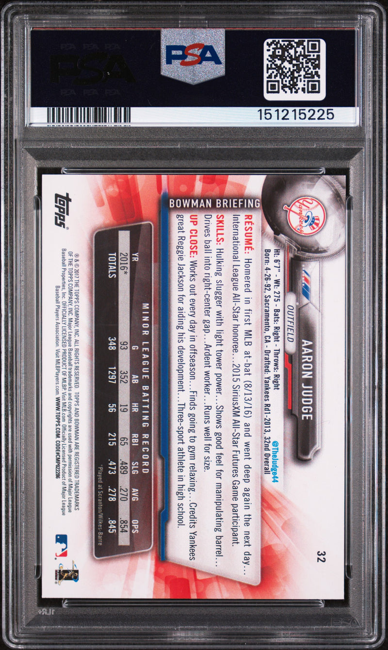 2017 Bowman #32 Aaron Judge PSA 9-2
