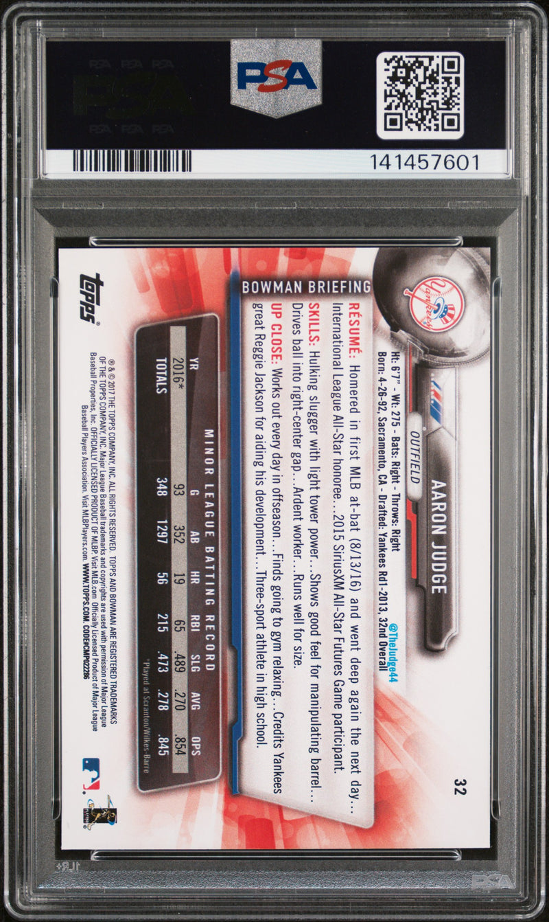 2017 Bowman #32 Aaron Judge PSA 9-2