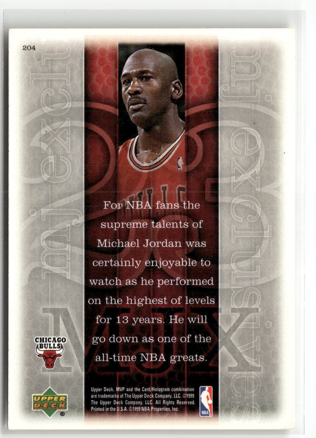 1999-00 Upper Deck MVP #204 Michael Jordan (EX, Check Scans)-2