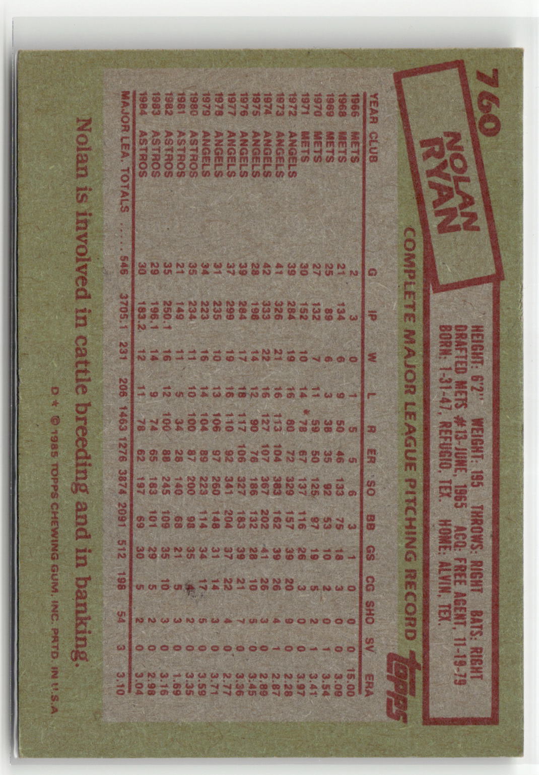1985 Topps #760 Nolan Ryan-2