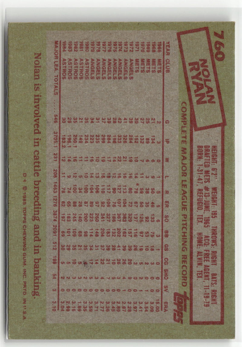 1985 Topps #760 Nolan Ryan-2
