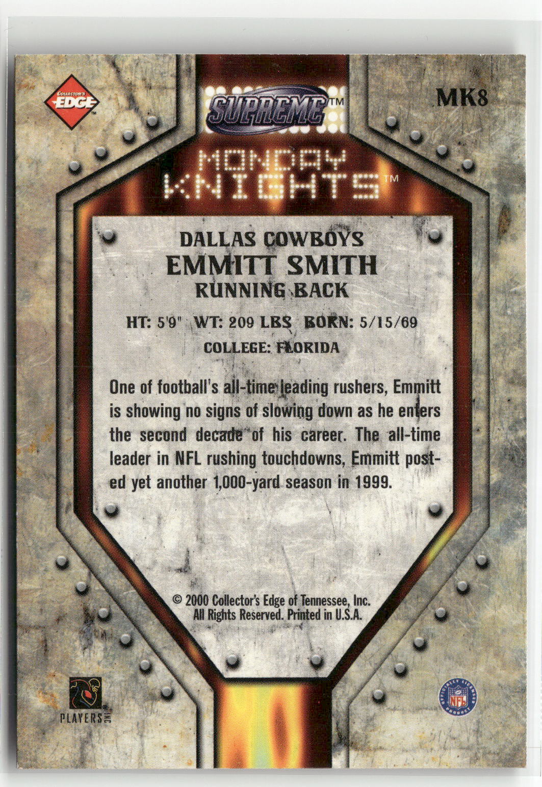 2000 Collector's Edge Supreme #MK8 Emmitt Smith Monday Knights-2