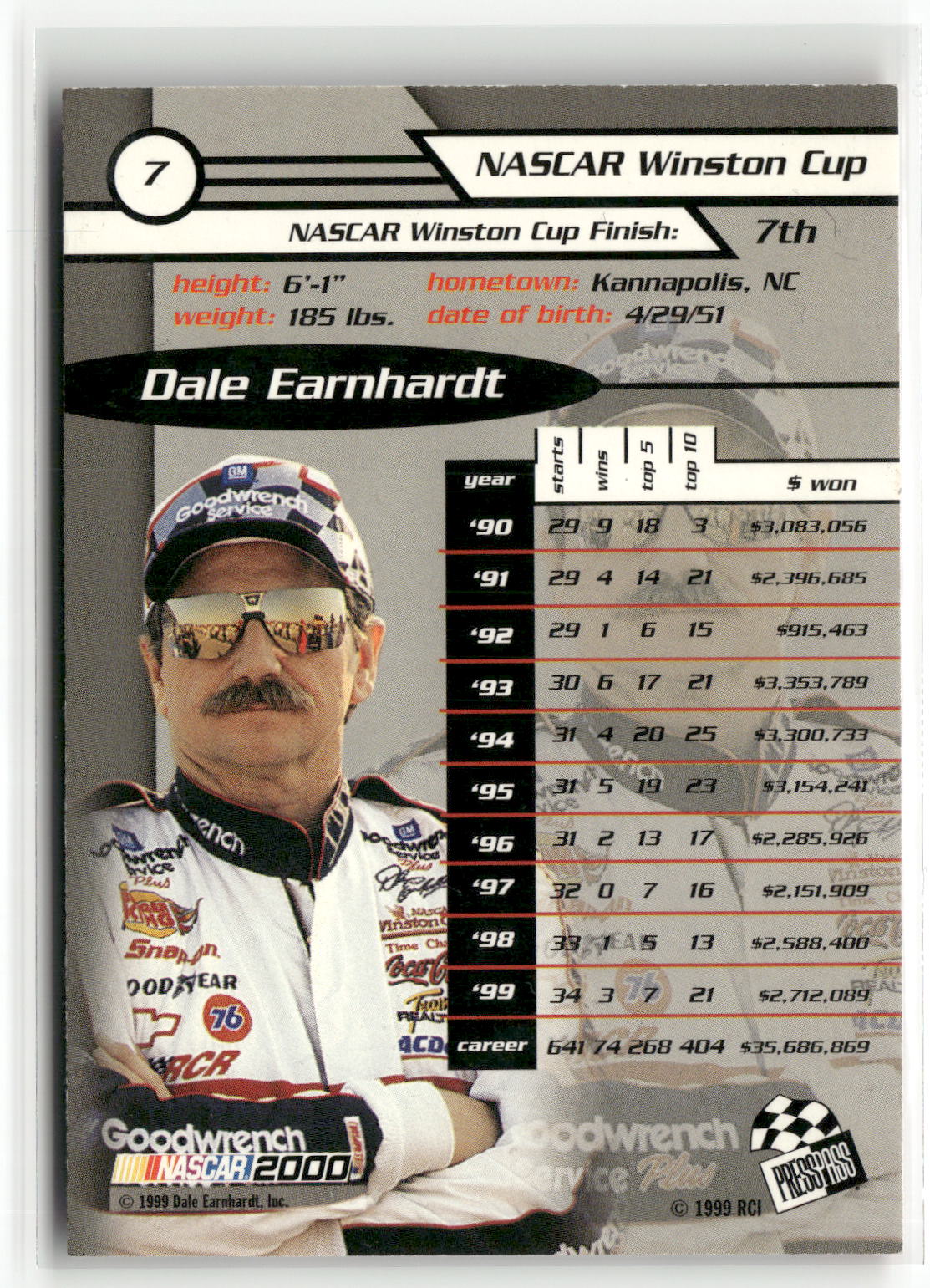 2000 Press Pass #7 Dale Earnhardt-2