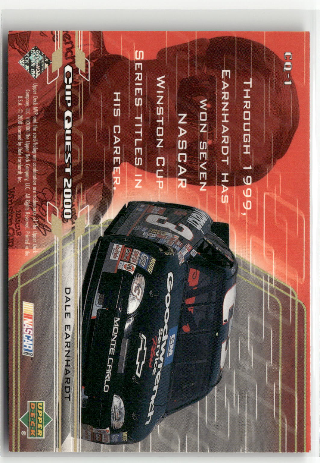 2000 Upper Deck MVP #CQ-1 Dale Earnhardt Cup Quest 2000-2