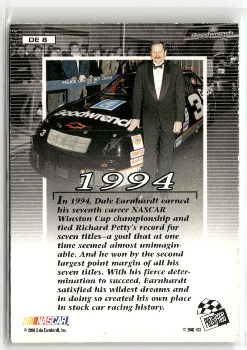 2001 Press Pass VIP #DE8 Dale Earnhardt Dale Earnhardt Winston Cup Champion-2