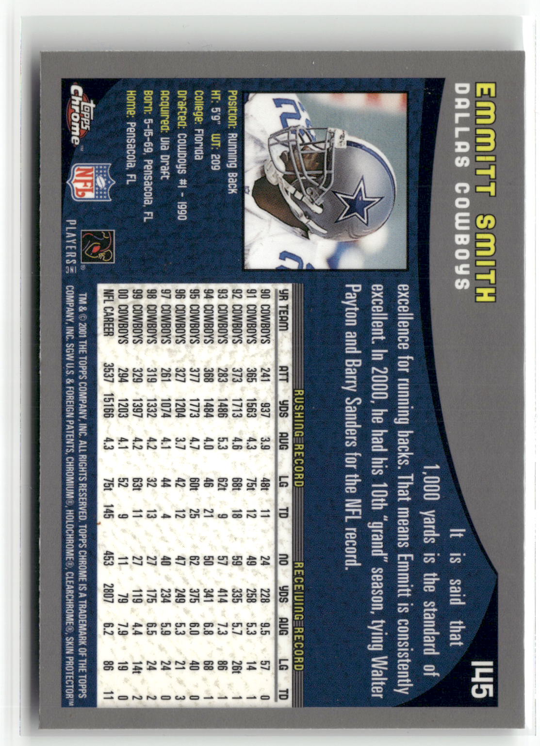 2001 Topps Chrome #145 Emmitt Smith-2