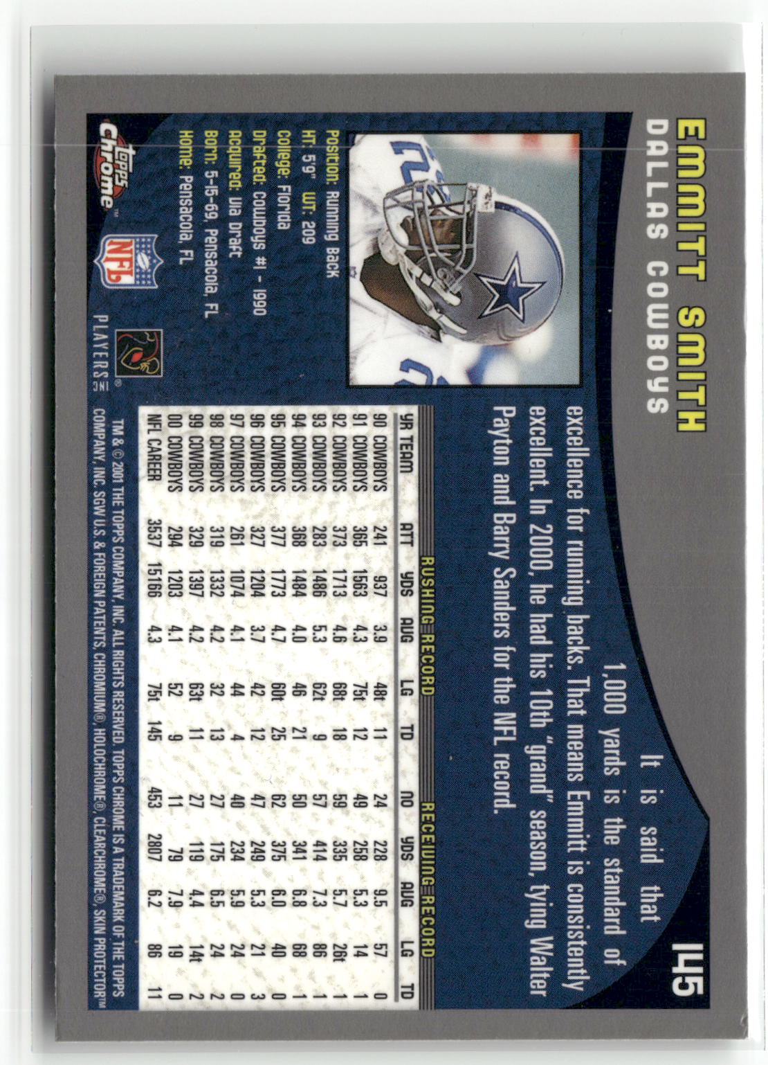 2001 Topps Chrome #145 Emmitt Smith-2