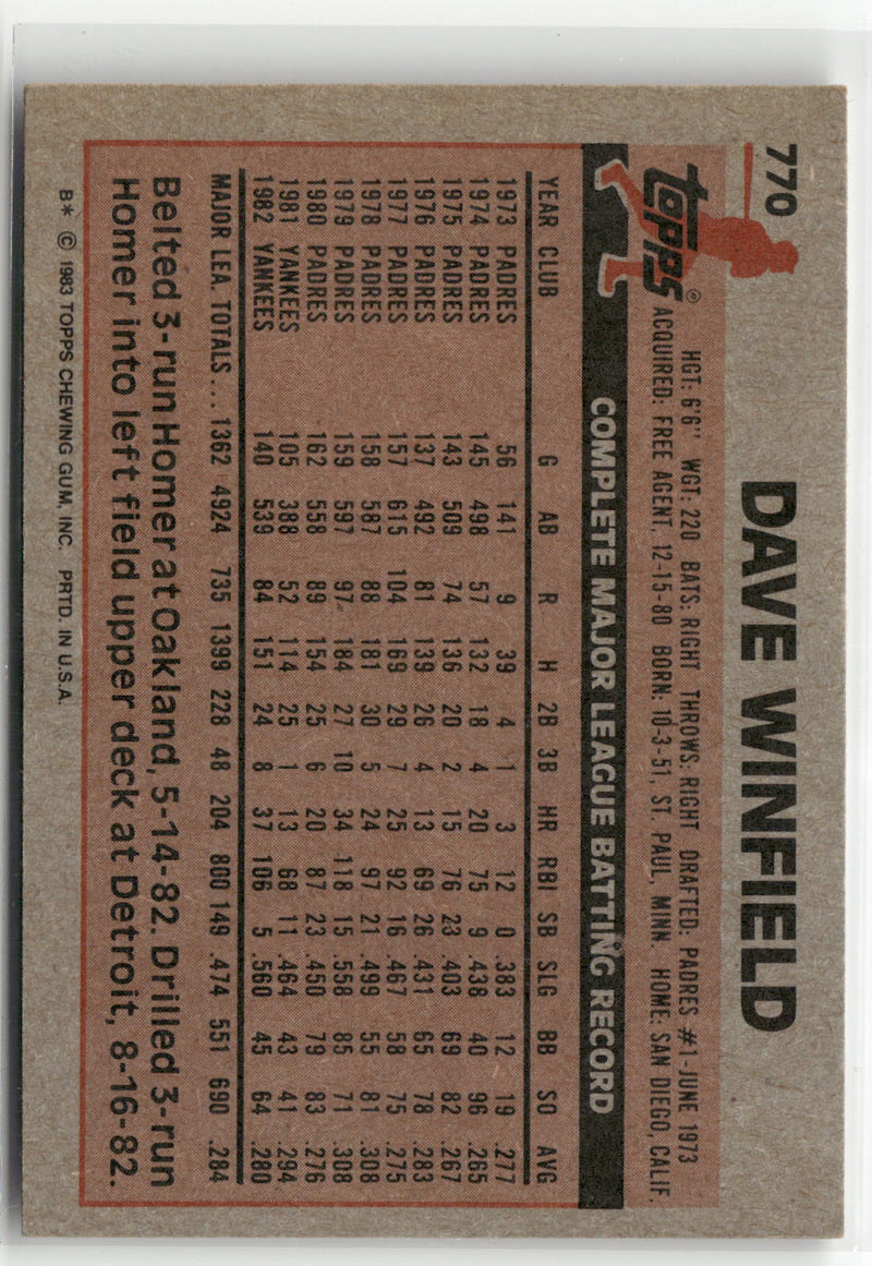 1983 Topps #770 Dave Winfield-2