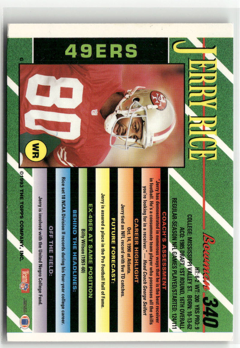 1993 Bowman #340 Jerry Rice-2