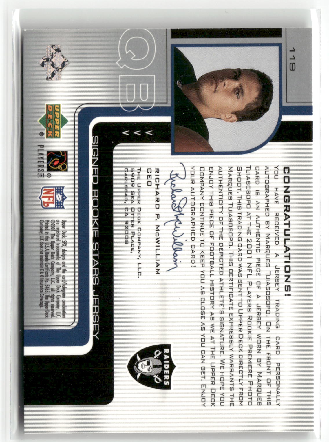 2001 SPx #119a Marques Tuiasosopo #/900-2