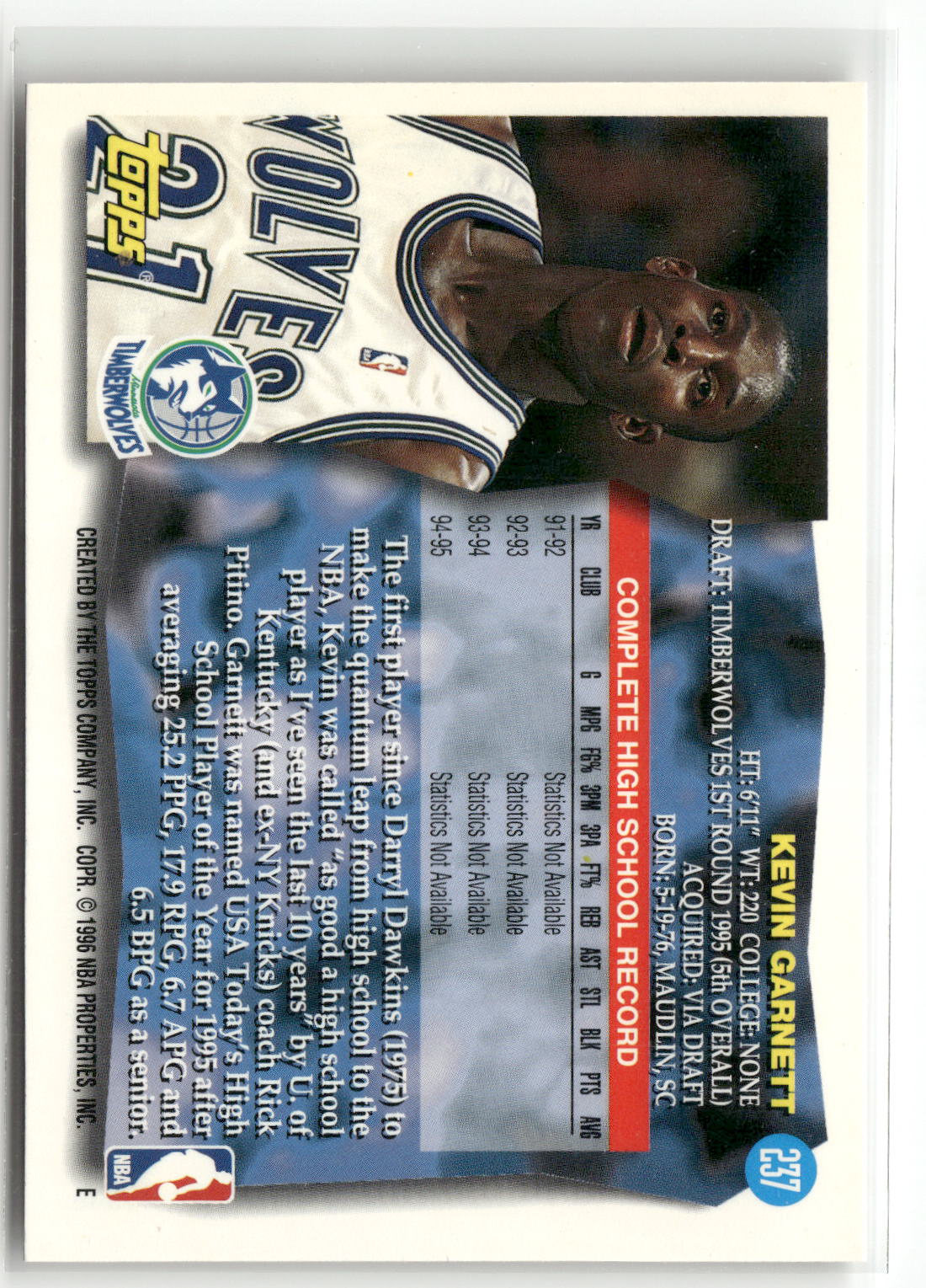1995-96 Topps #237 Kevin Garnett-2