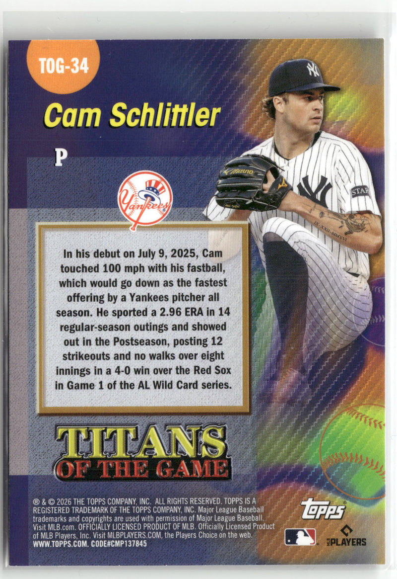 2026 Topps #TOG-34 Cam Schlittler Titans of the Game-2