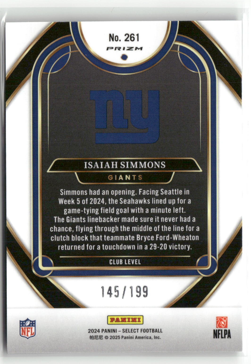 2024 Panini Select #261 Isaiah Simmons White Prizm Shock #/199-2