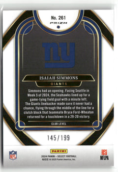 2024 Panini Select #261 Isaiah Simmons White Prizm Shock #/199-2