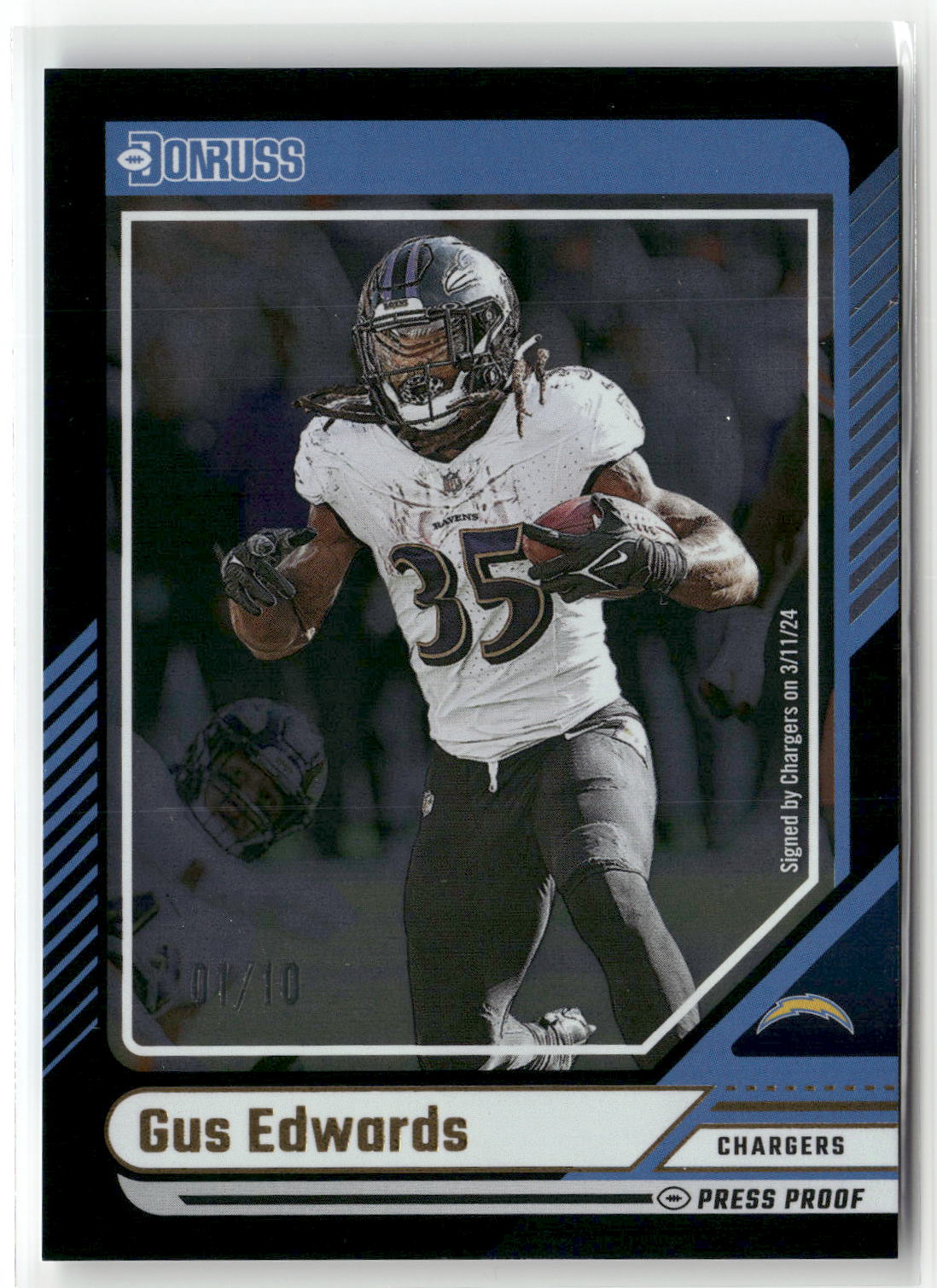 2024 Donruss #169 Gus Edwards Press Proof Black #/10