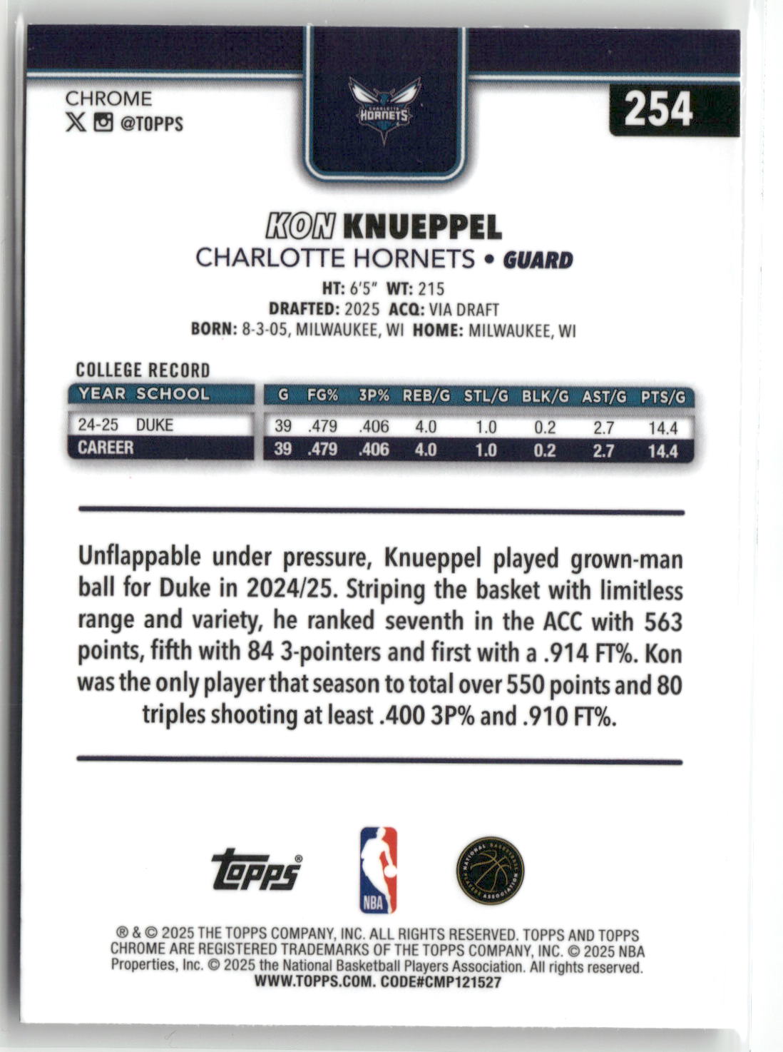2025-26 Topps Chrome #254 Kon Knueppel-2