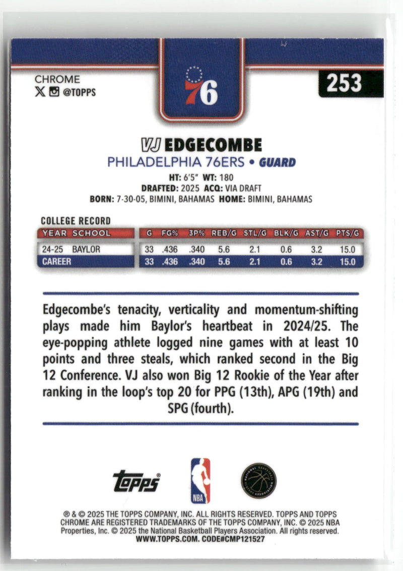 2025-26 Topps Chrome #253 VJ Edgecombe-2