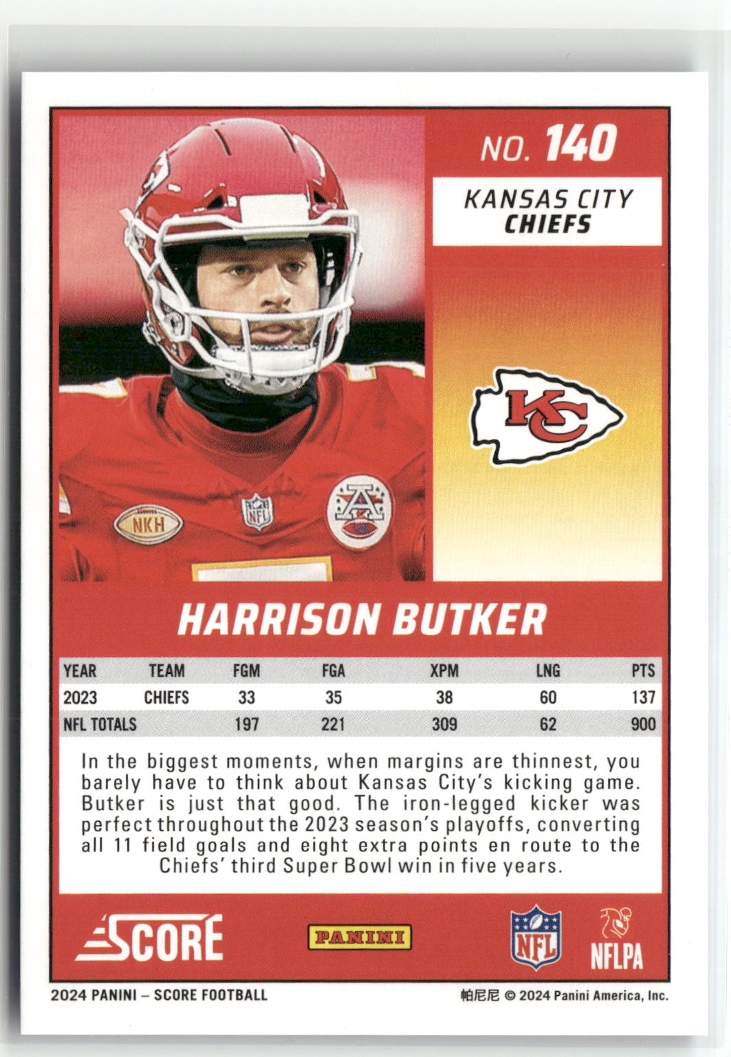 2024 Score #140 Harrison Butker Stars #/399-2