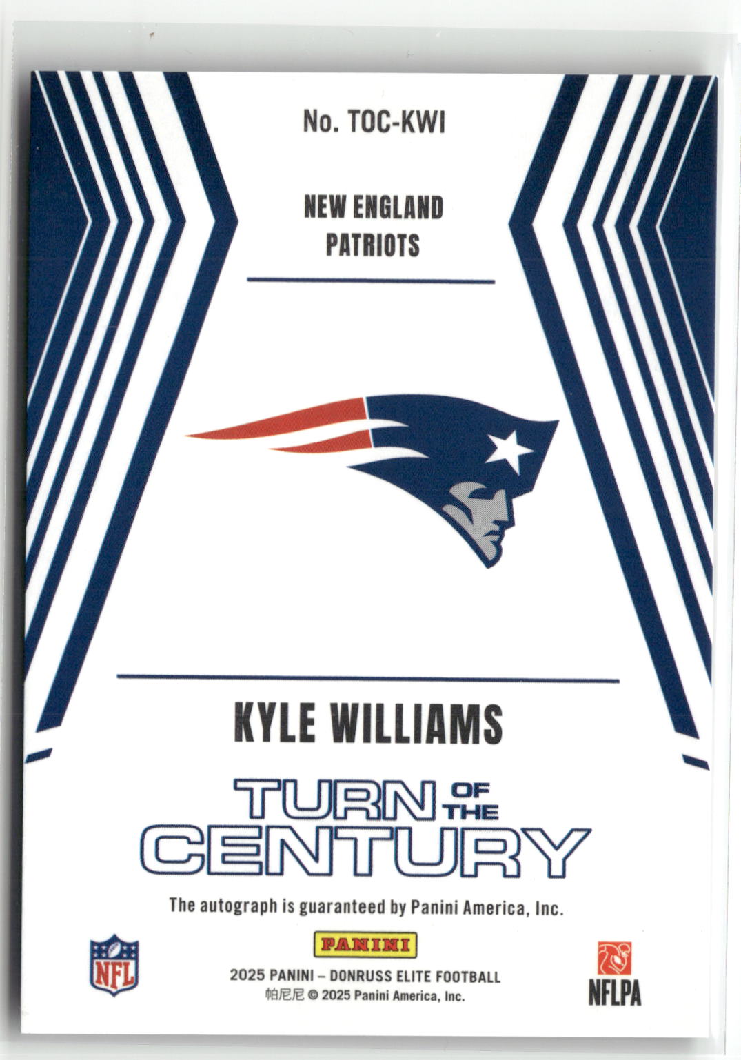 2025 Donruss Elite #TOC-KWI Kyle Williams Turn of the Century Autographs #/499-2