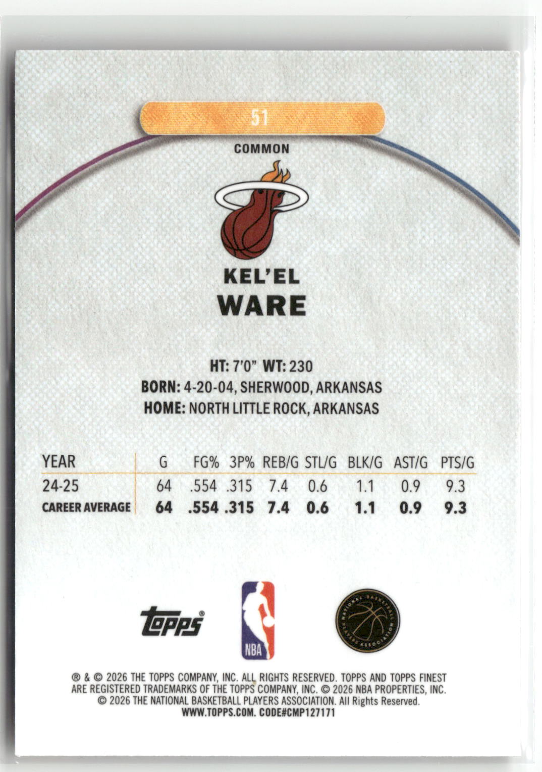 2025-26 Finest #51 Kel'el Ware Oil Spill Refractor-2